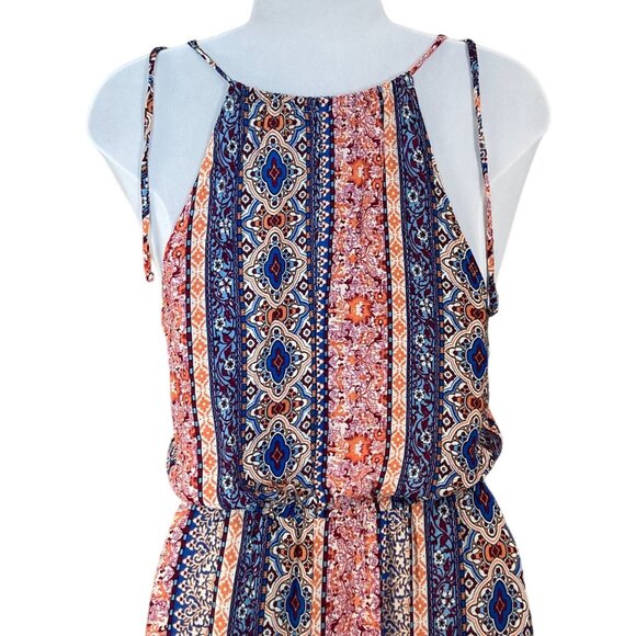 LuLus Estuary Orange Print Boho Maxi Dress Elastic Waist Side Slits Adj Ties SM - Picture 8 of 13